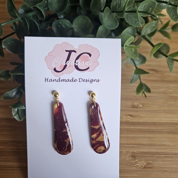 Maroon and gold drop dangle