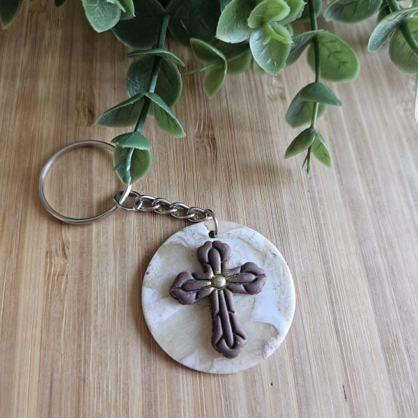Cross on marble base keychain 2