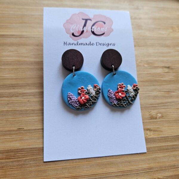 Floral wooden stud dangle